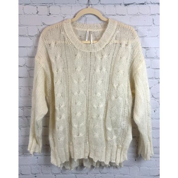 BY ANTHROPOLOGIE wool blend cable knit natural ivory sweater pullover M NWOT - Picture 1 of 9